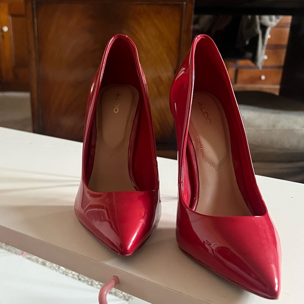 Aldo Glossy Coca Cola Cherry Red Women's Heels